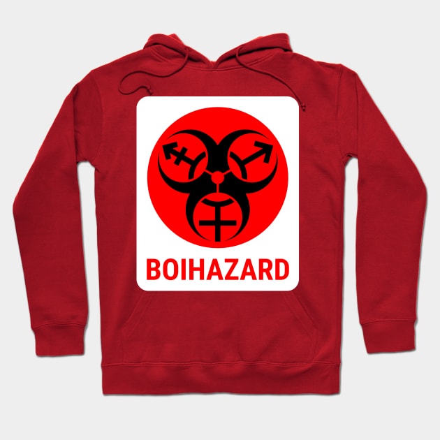 "BOI HAZARD" - Label Style - Red Hoodie by GenderConcepts